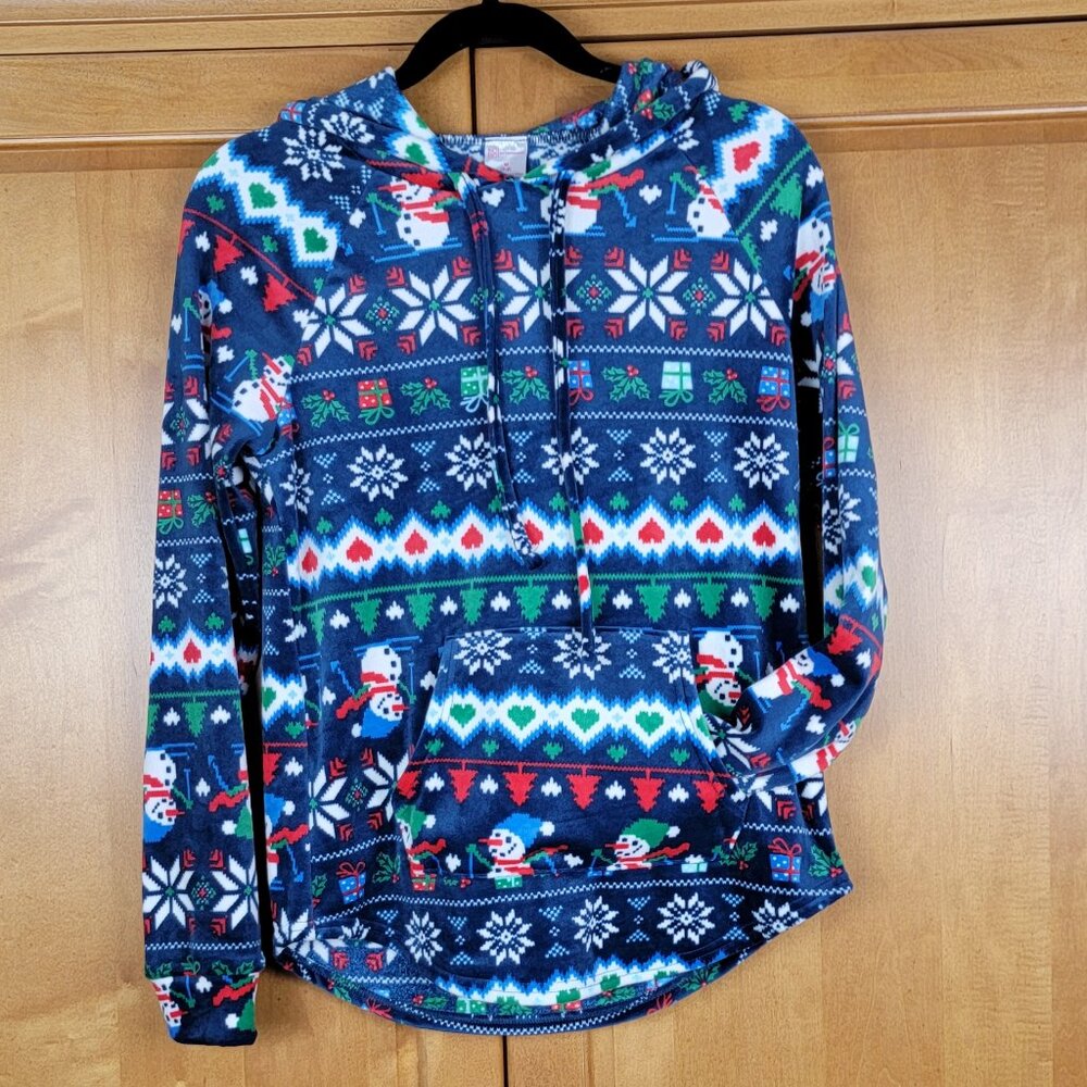 Cozy No Boundaries Soft Navy Blue Snowman Holiday Hoodie - M (7-9)